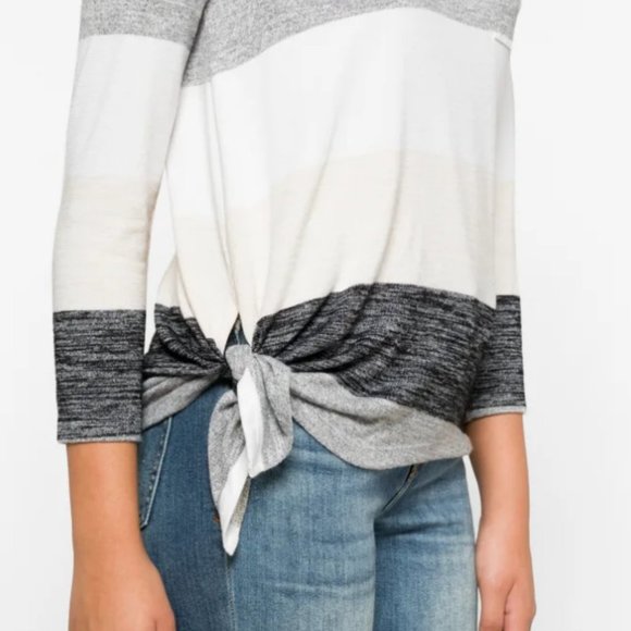 Market & Spruce Tops - Market & Spruce Vreelan 1 Pocket Side Knot Knit Top Medium Black Grey White